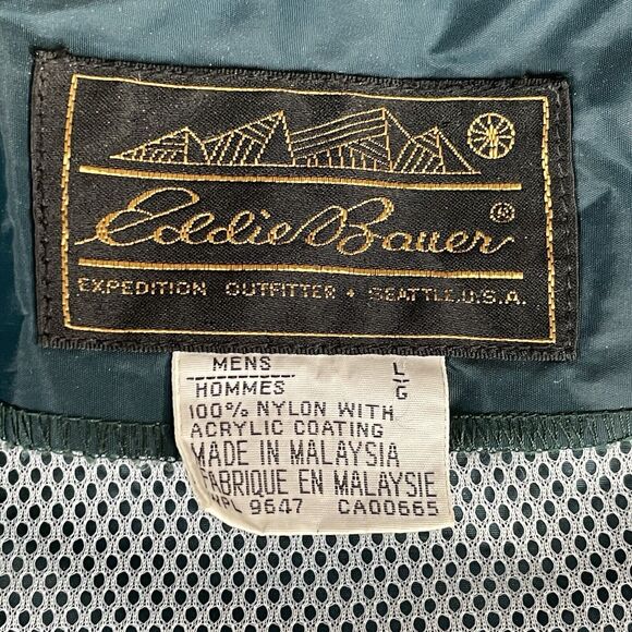 Eddie Bauer Windshell Hoodie Rain Jacket Men's Large Teal Vintage Hiking Outdoor - Picture 5 of 11
